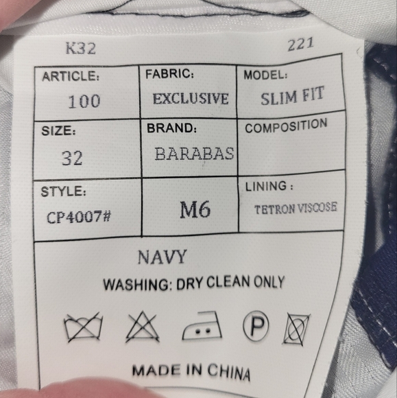 Barabas Men's Privilige 2 Pants Size 32 Navy Blue Slim Fit - Picture 3 of 8